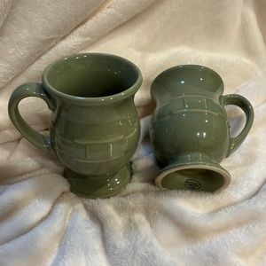 Longaberger Pottery Woven Traditions Latte Pedestal Mugs Sage Green